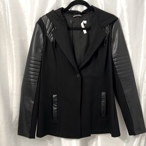 Blanc Noir Faux Leather and Cloth Blazer